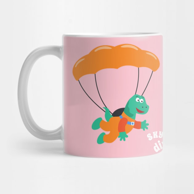 cartoon illustration of skydiving with litlle dinosaur by KIDS APPAREL